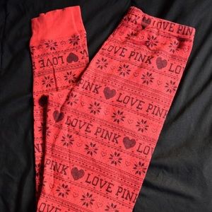 PINK Red Christmas Thermal Pajama Pants